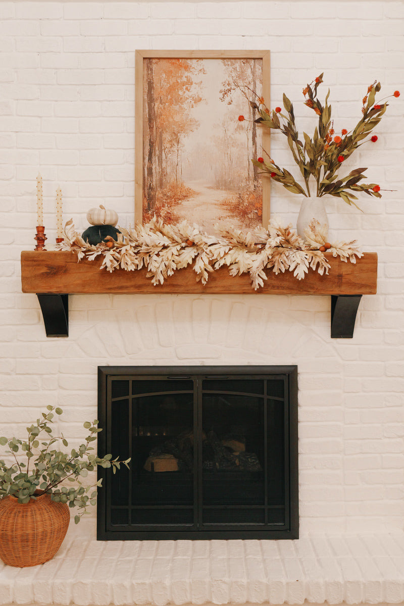Harvest Hearth Bundle mantel décor styled with warm fall accents