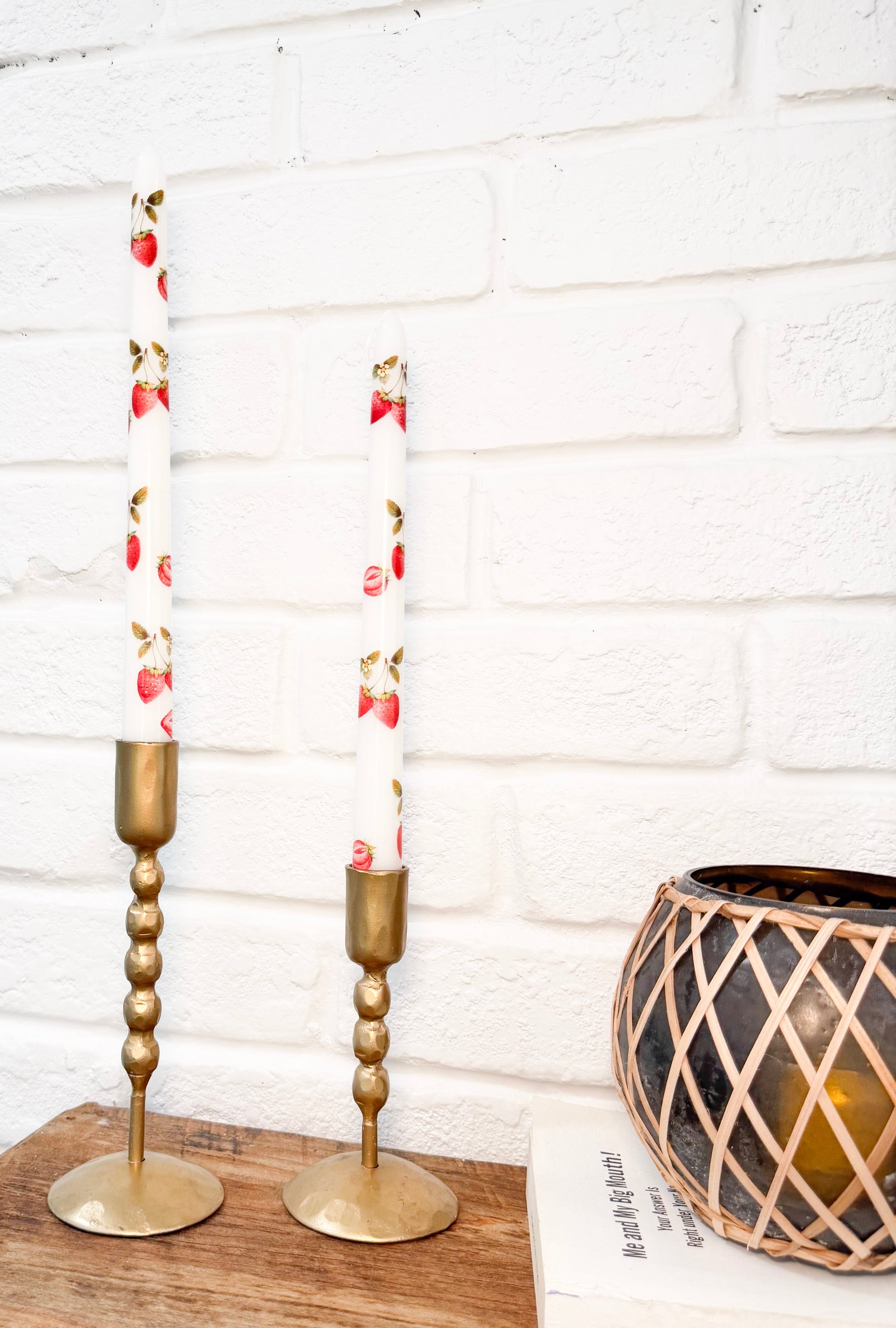 Pair of 10" Wax Taper Candles (Strawberry White)