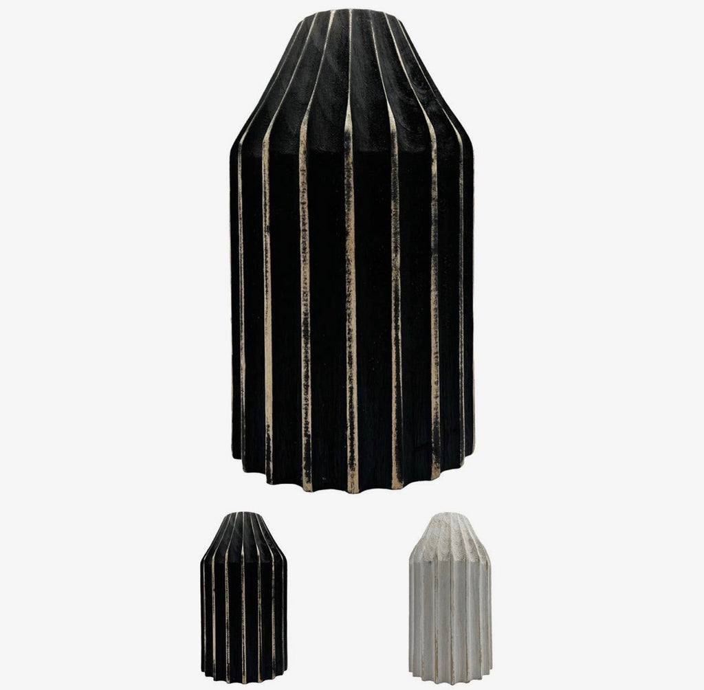 Distressed Carved Wood Vase | Black or White