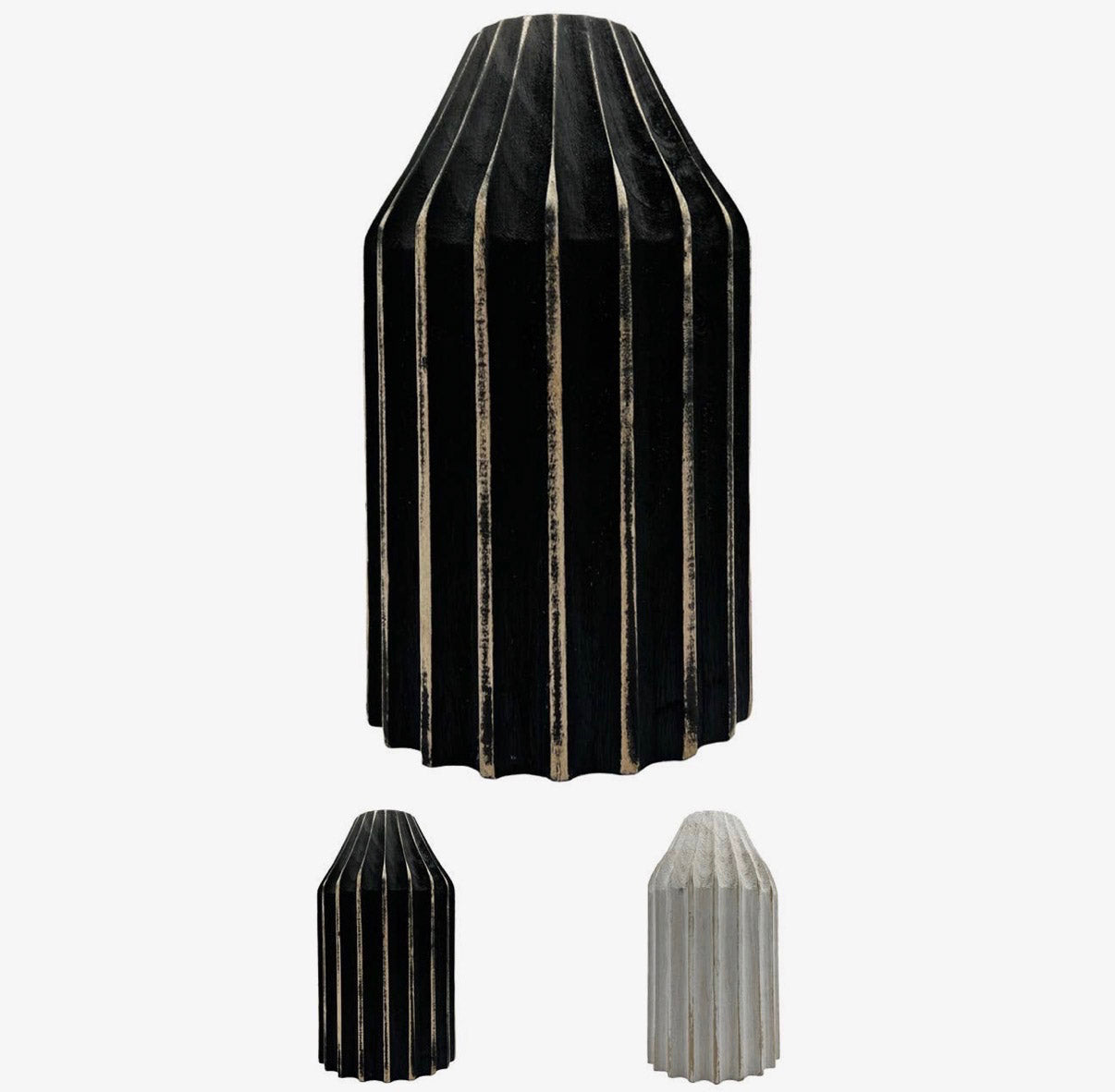 Distressed Carved Wood Vase | Black or White