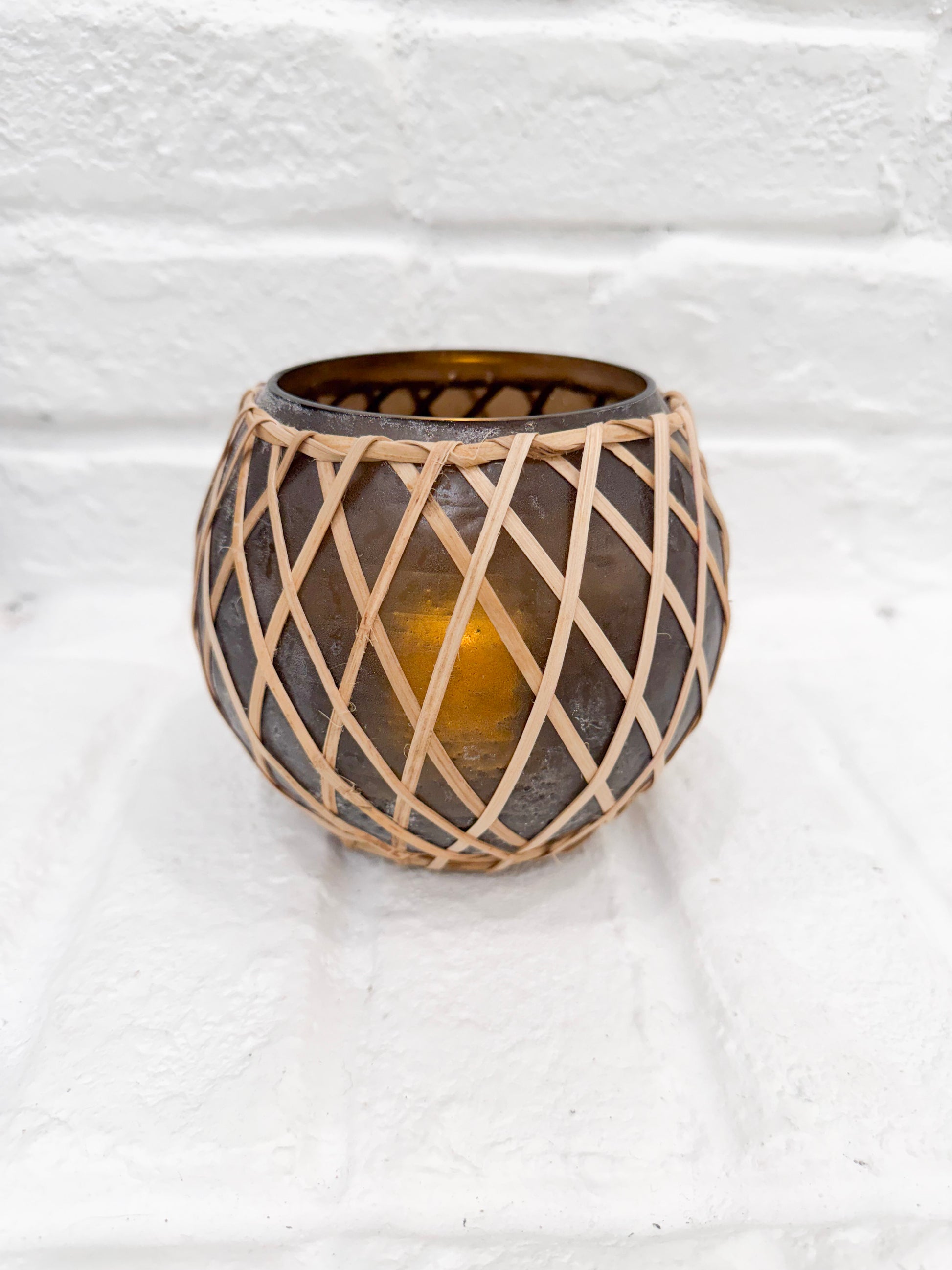 Glass Votive Holder with Woven Rattan Sleeve
