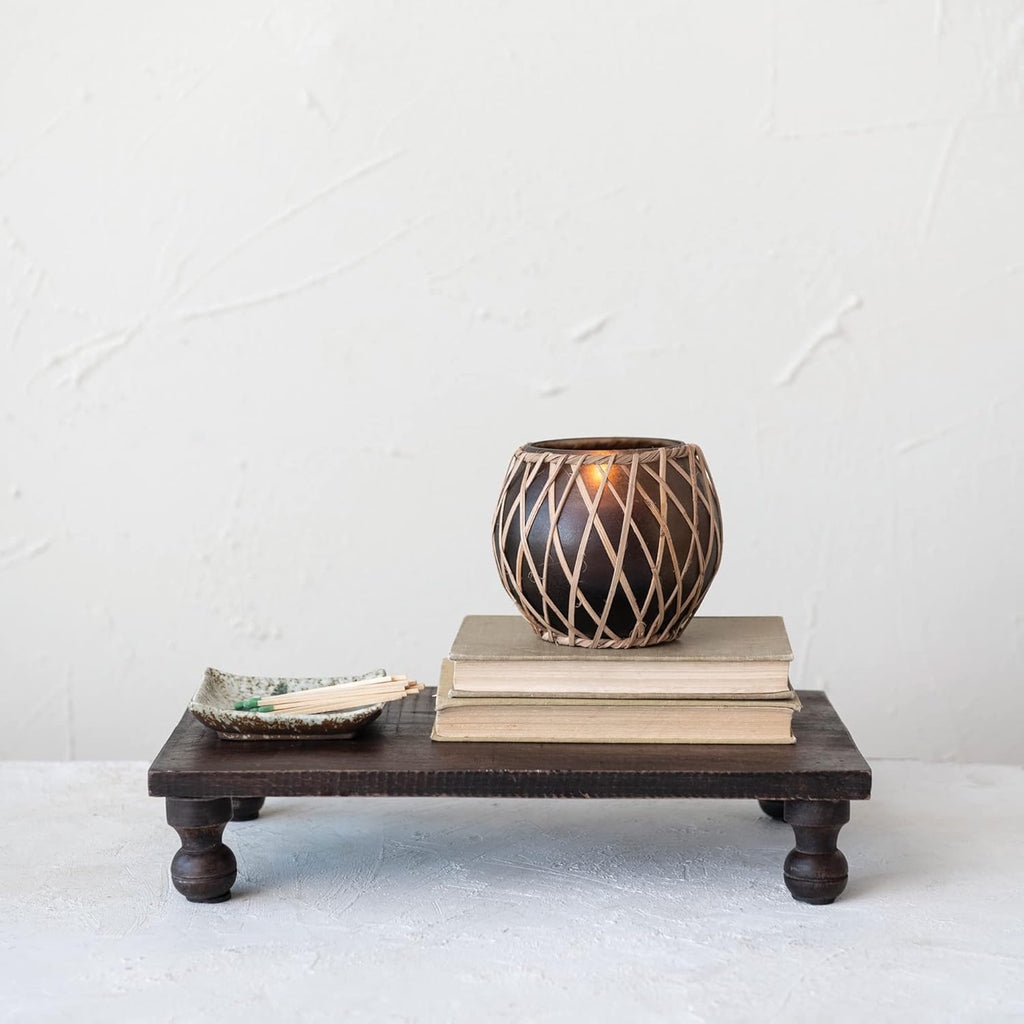 Glass Votive Holder with Woven Rattan Sleeve