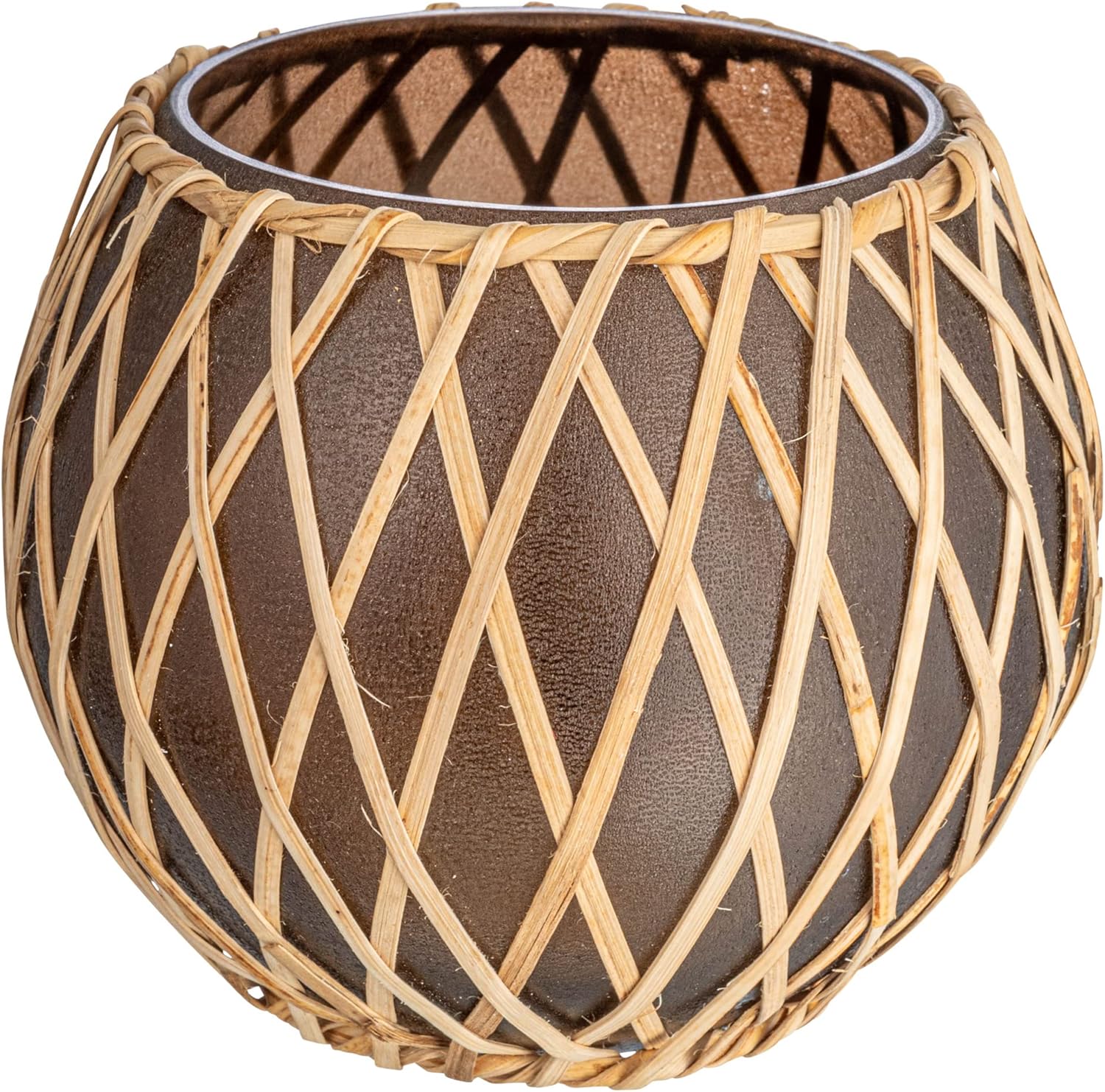 Glass Votive Holder with Woven Rattan Sleeve