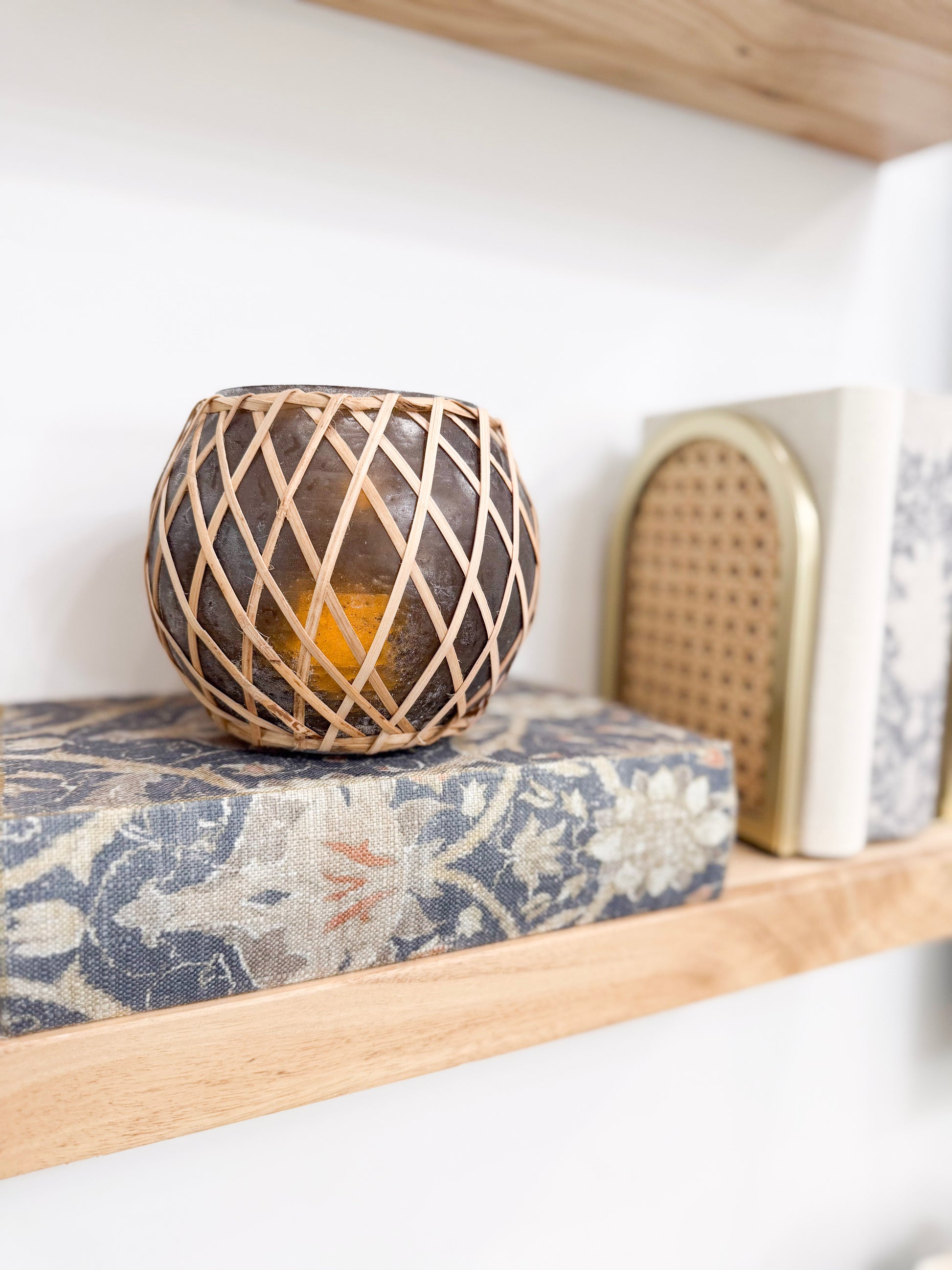 Glass Votive Holder with Woven Rattan Sleeve