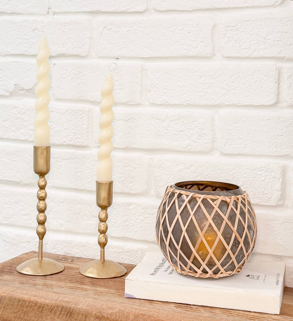 Pair of 8" Cream Twist Pole Candles