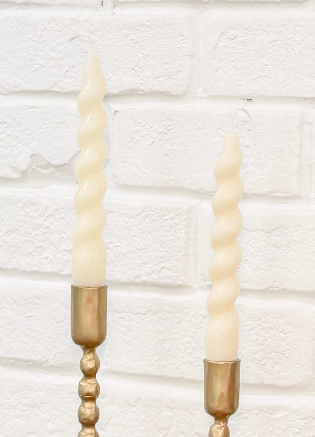 Pair of 8" Cream Twist Pole Candles
