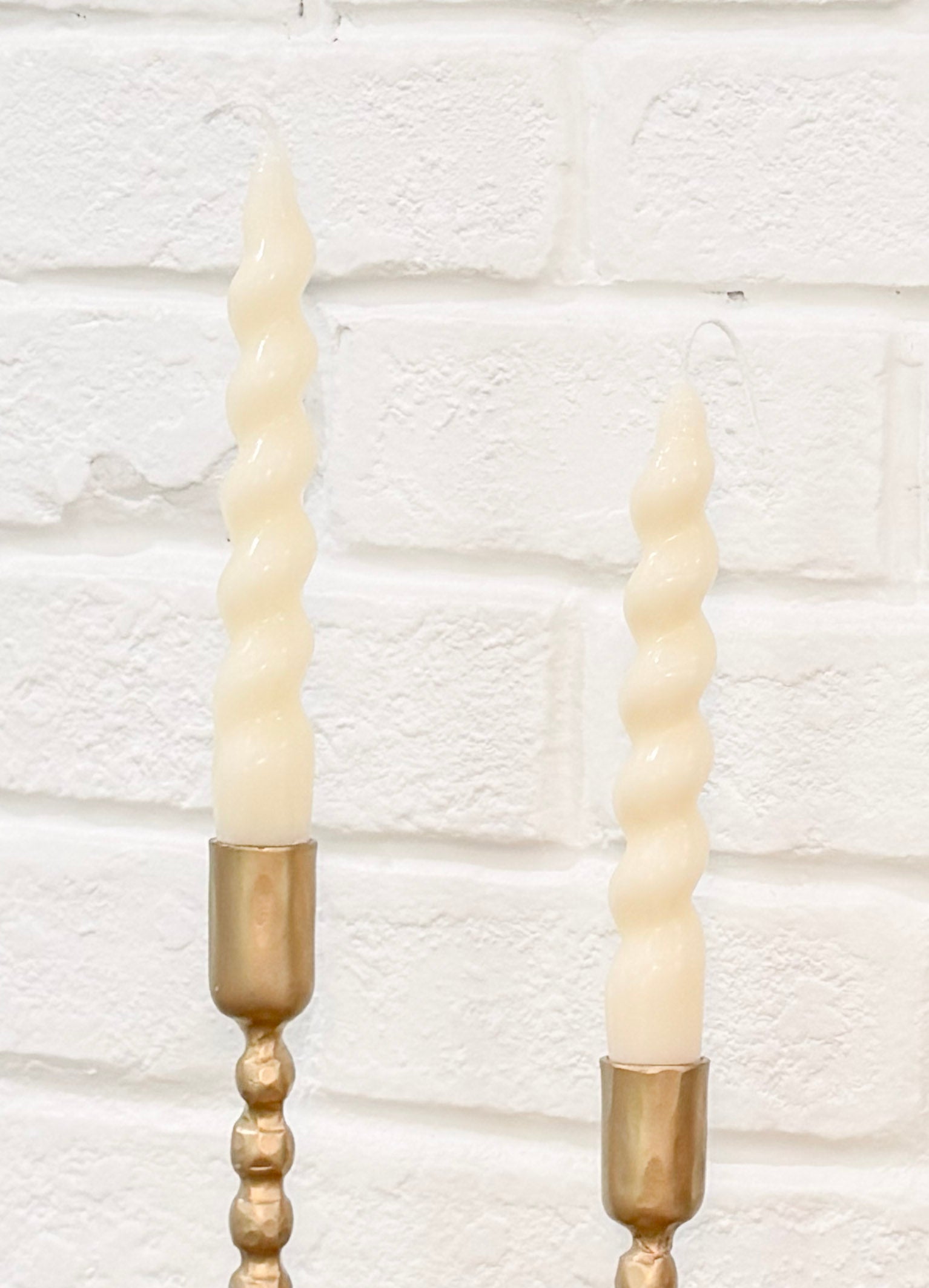 Pair of 8" Cream Twist Pole Candles