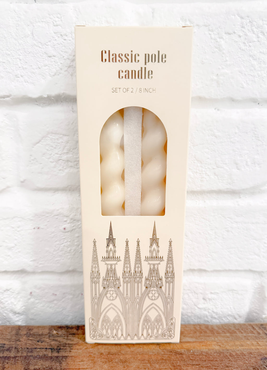 Pair of 8" Cream Twist Pole Candles