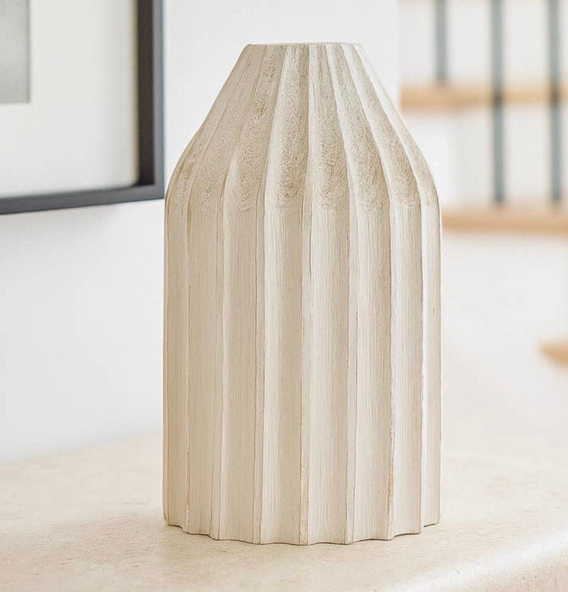 Distressed Carved Wood Vase | Black or White