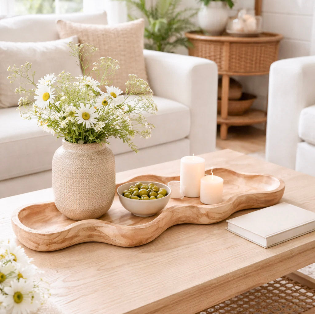 Organic Scalloped Paulownia Wood Tray