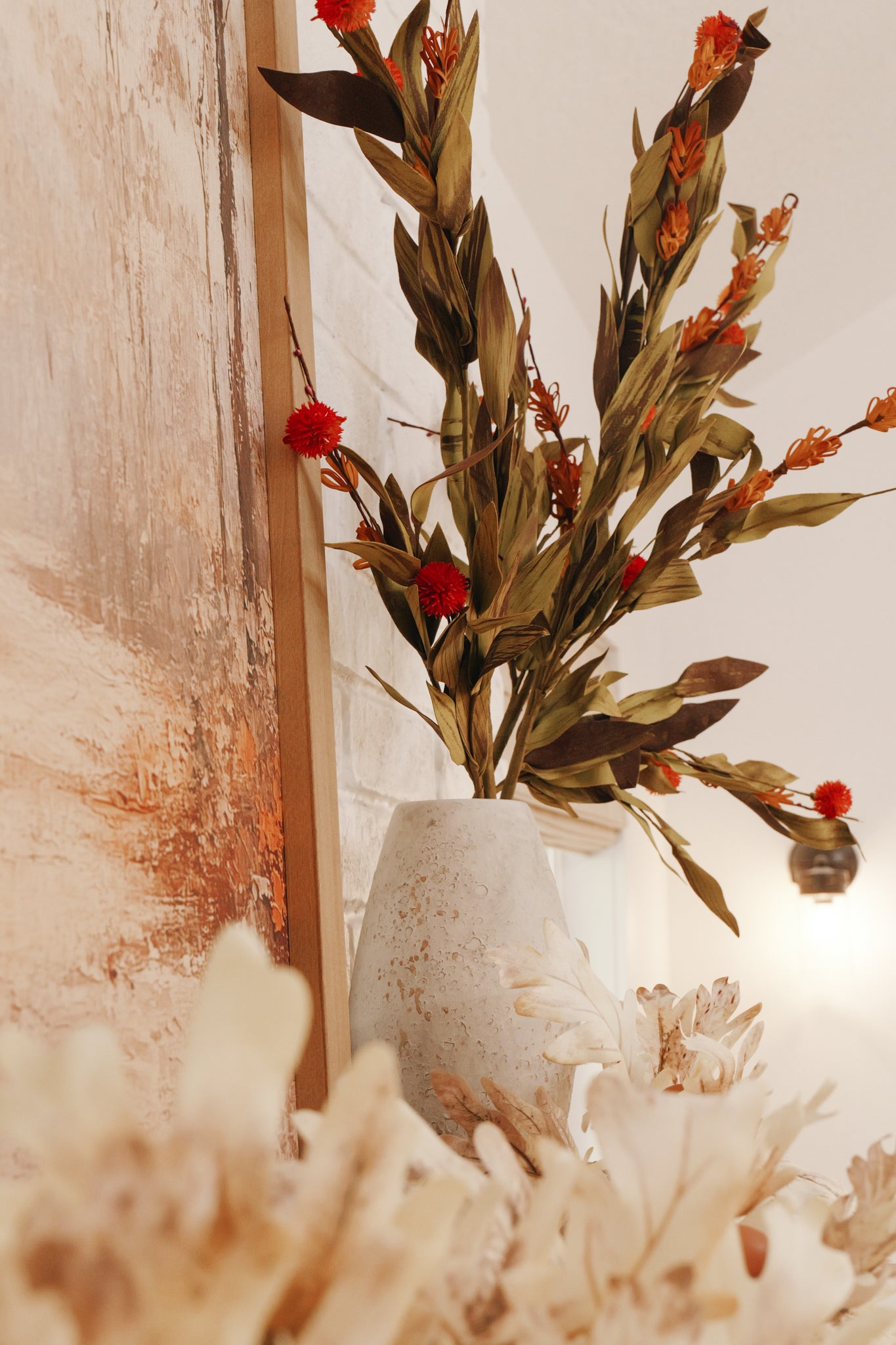 10" Ceramic Vase with Harvest Blooms Stems