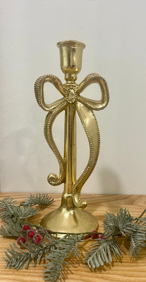 11" Gold Bow Candlestick holder