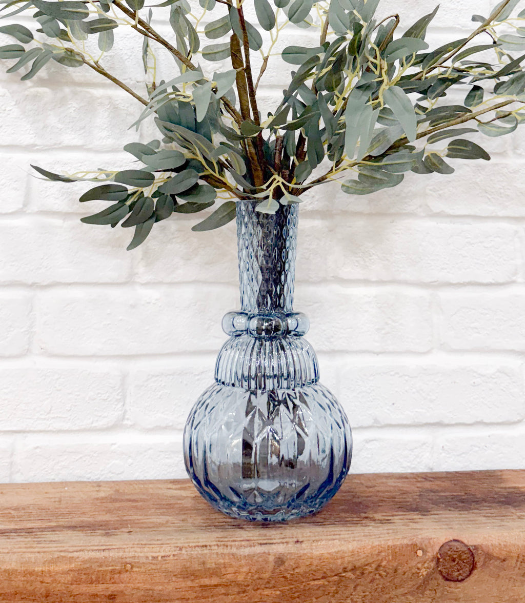Pressed Glass Blue Vase