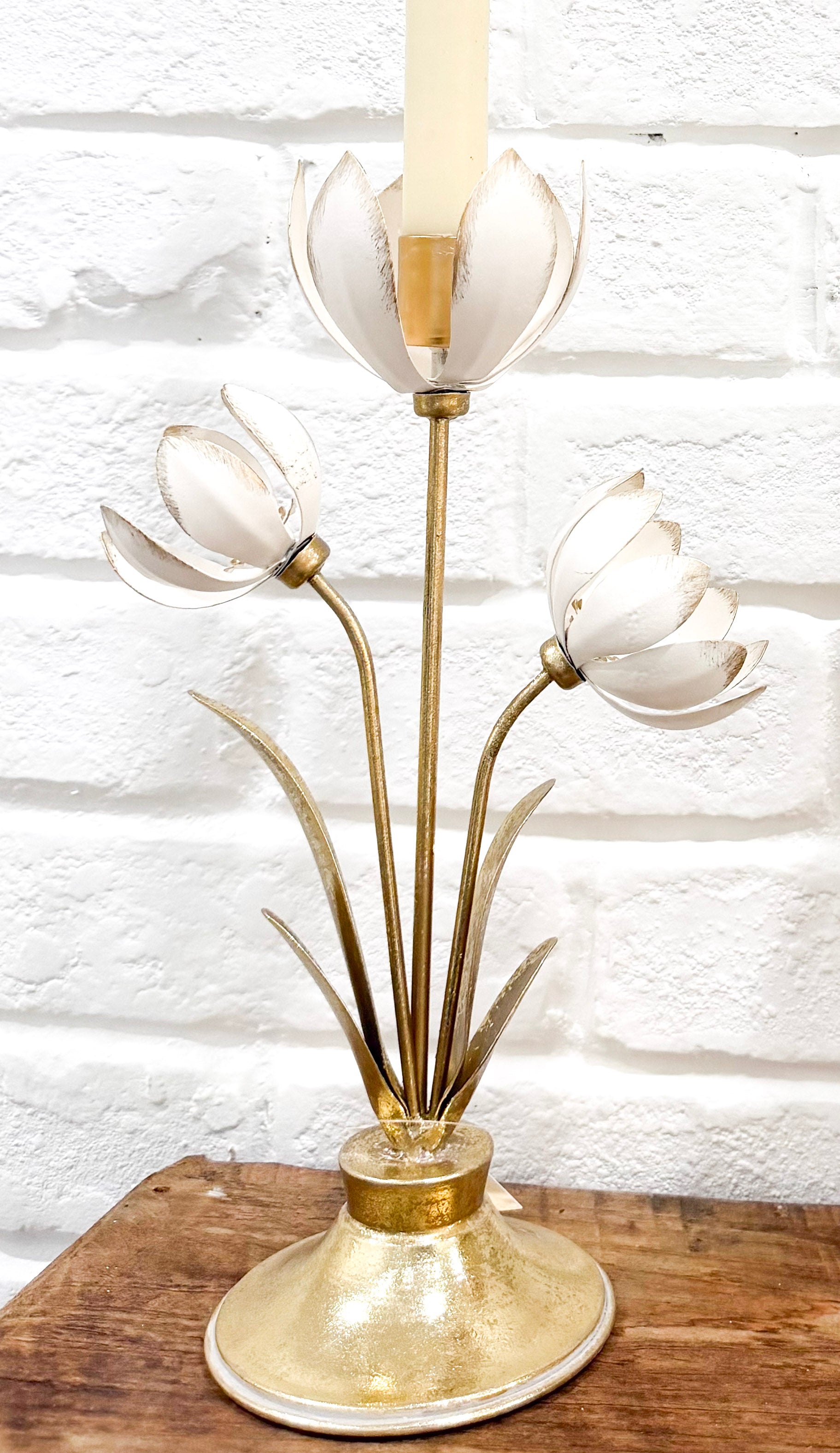 12" Floral Metal Candle Holder