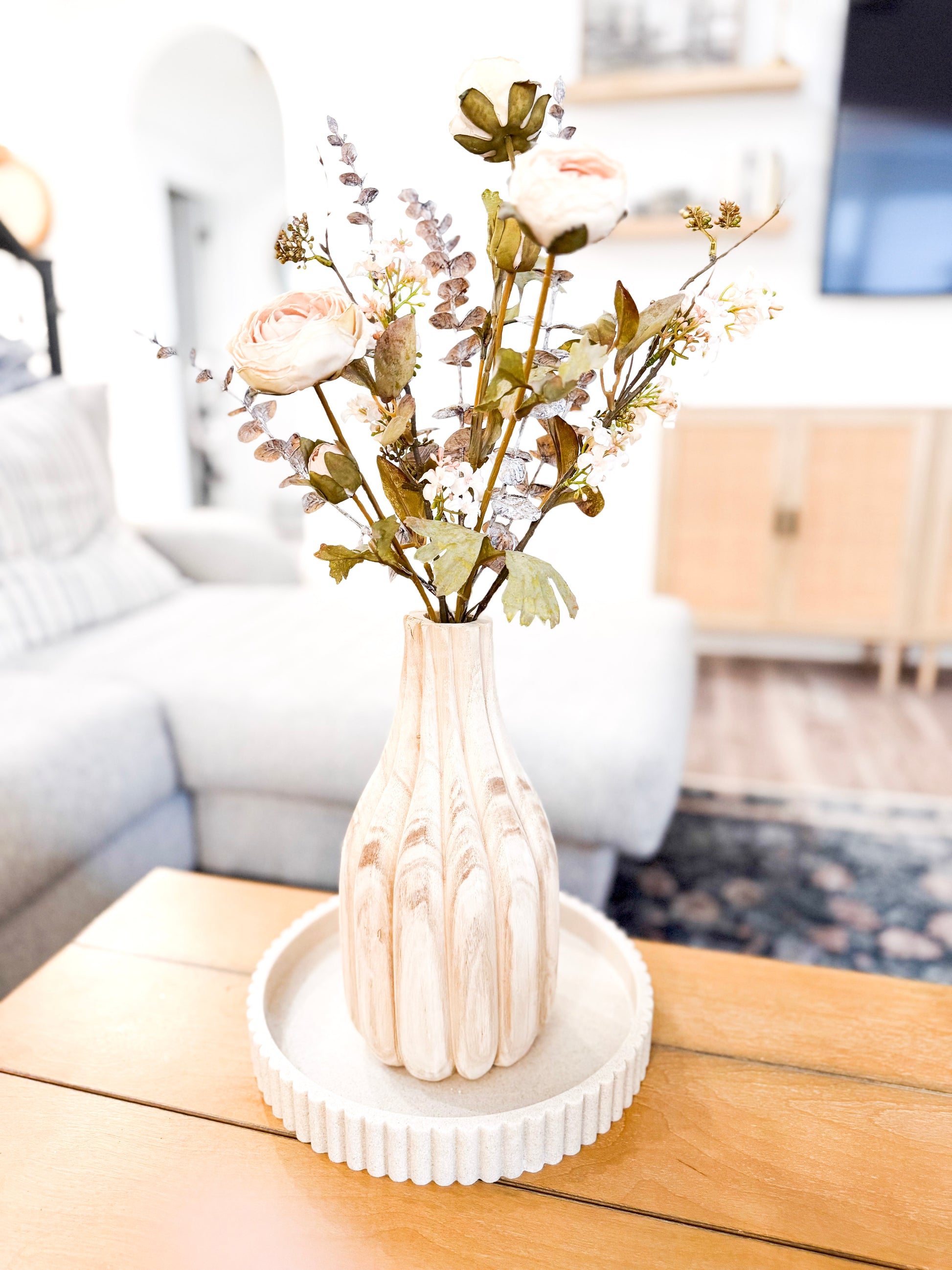 12" Decorative Carved Paulownia Wood Vase