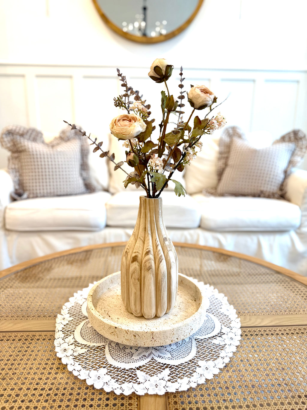 12" Decorative Carved Paulownia Wood Vase