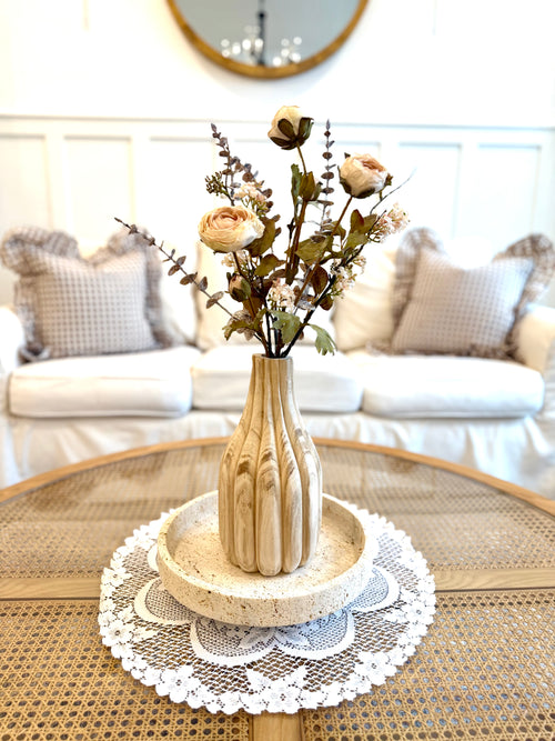 12" Decorative Carved Paulownia Wood Vase