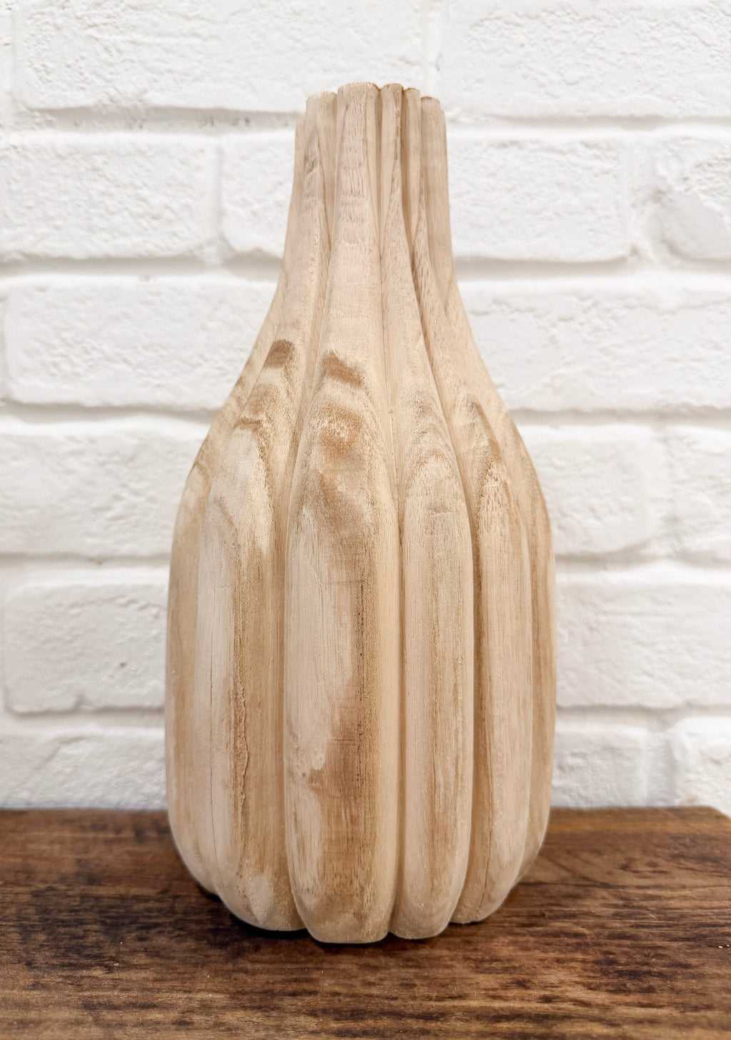 12" Decorative Carved Paulownia Wood Vase