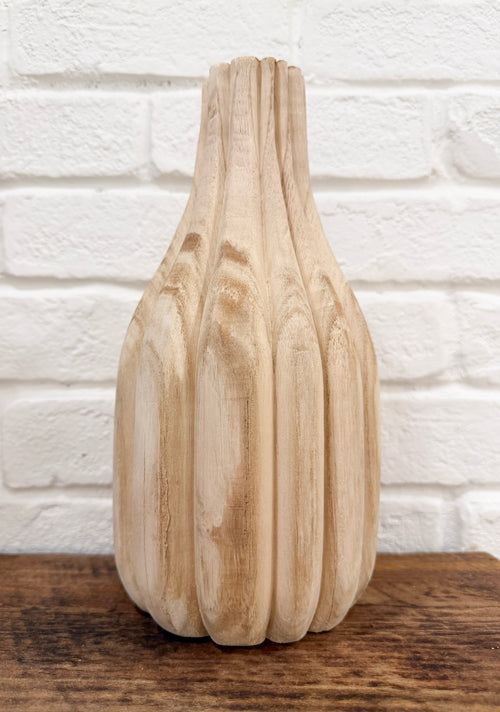 12" Decorative Carved Paulownia Wood Vase