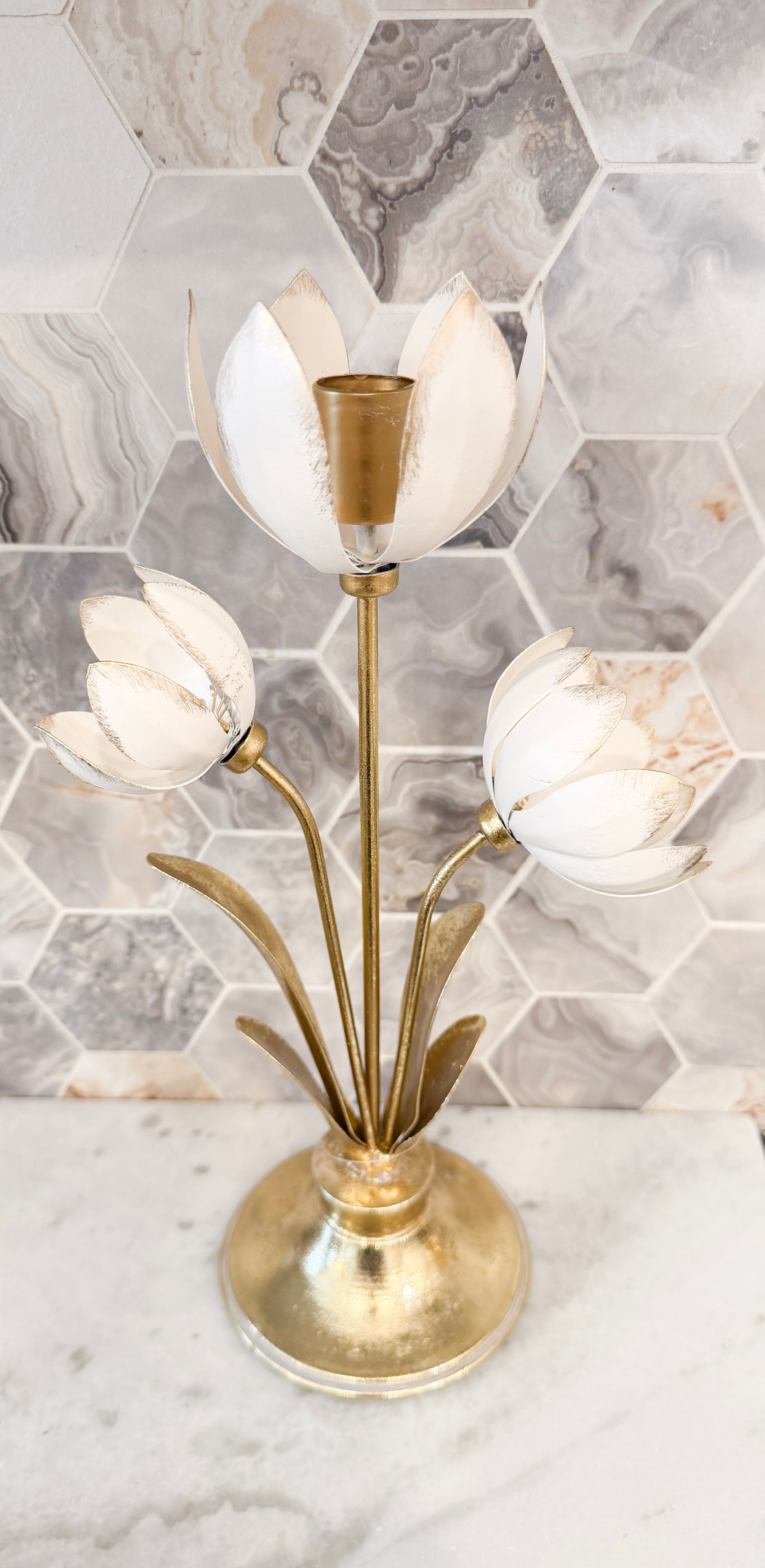 12" Floral Metal Candle Holder