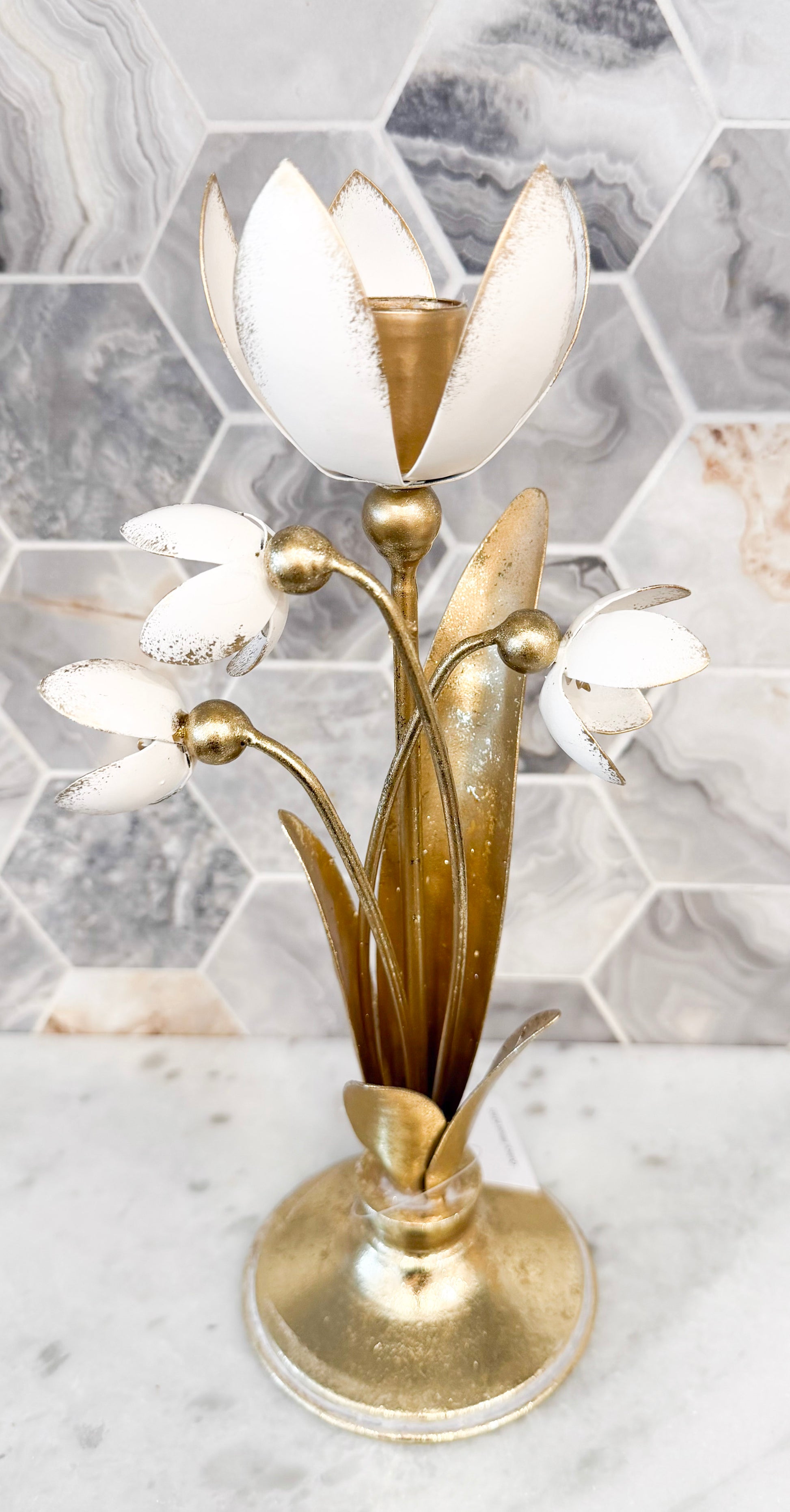 10" Floral Metal Candle Holder