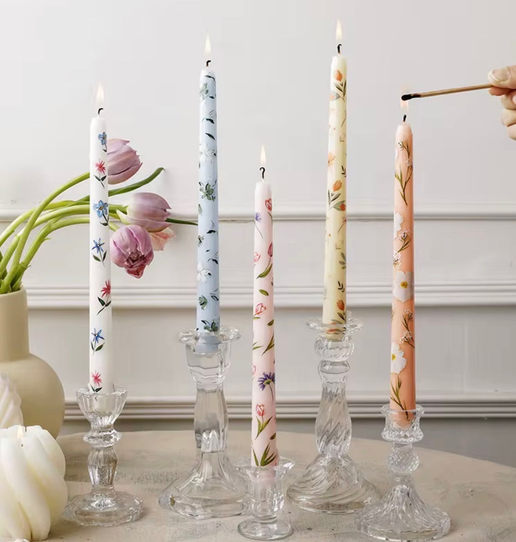 10" Floral Wax Taper Candles
