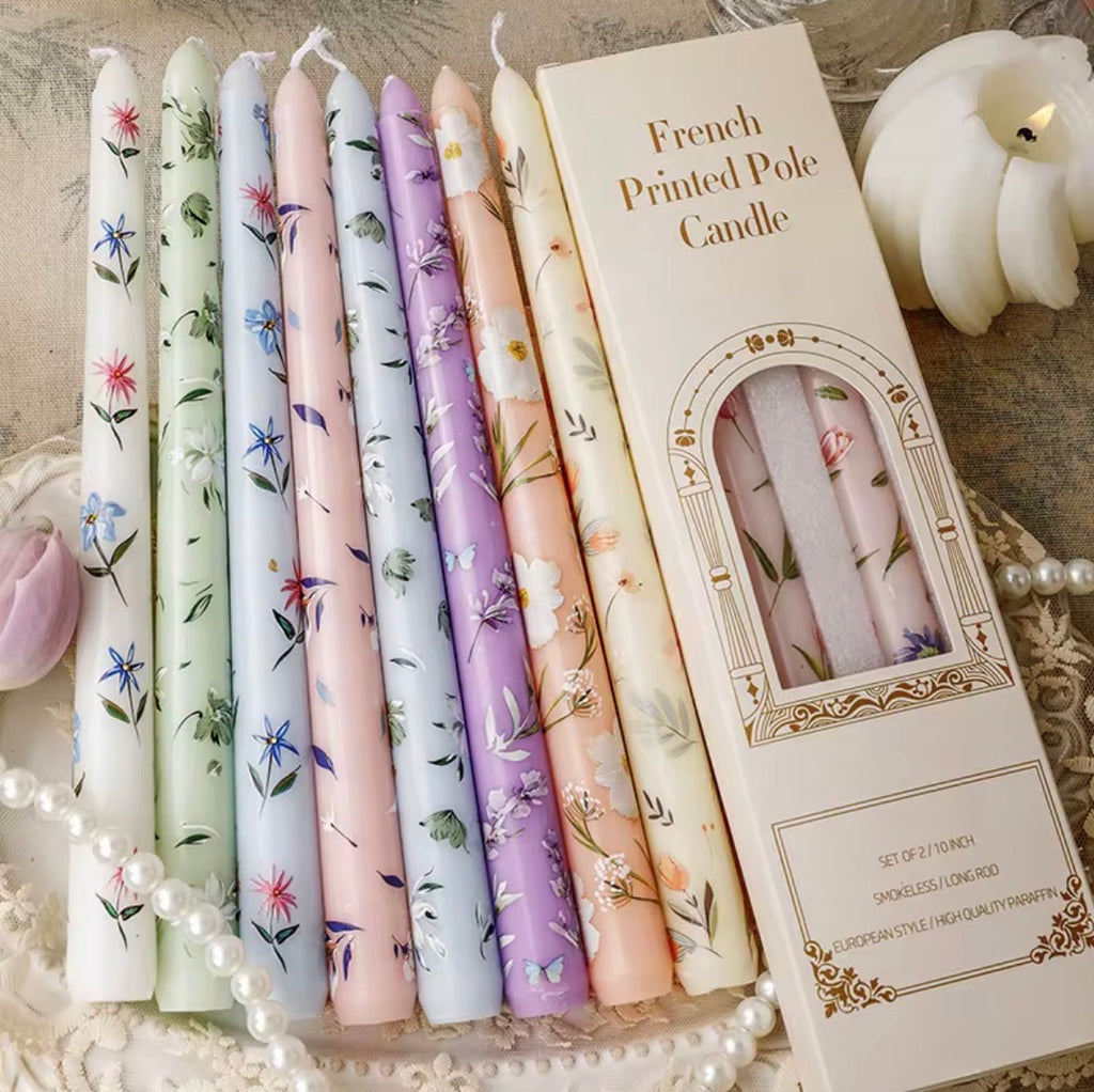 10" Floral Wax Taper Candles