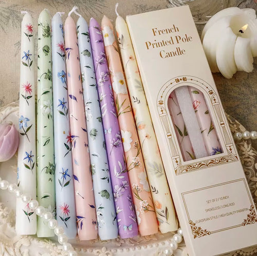 10" Floral Wax Taper Candles