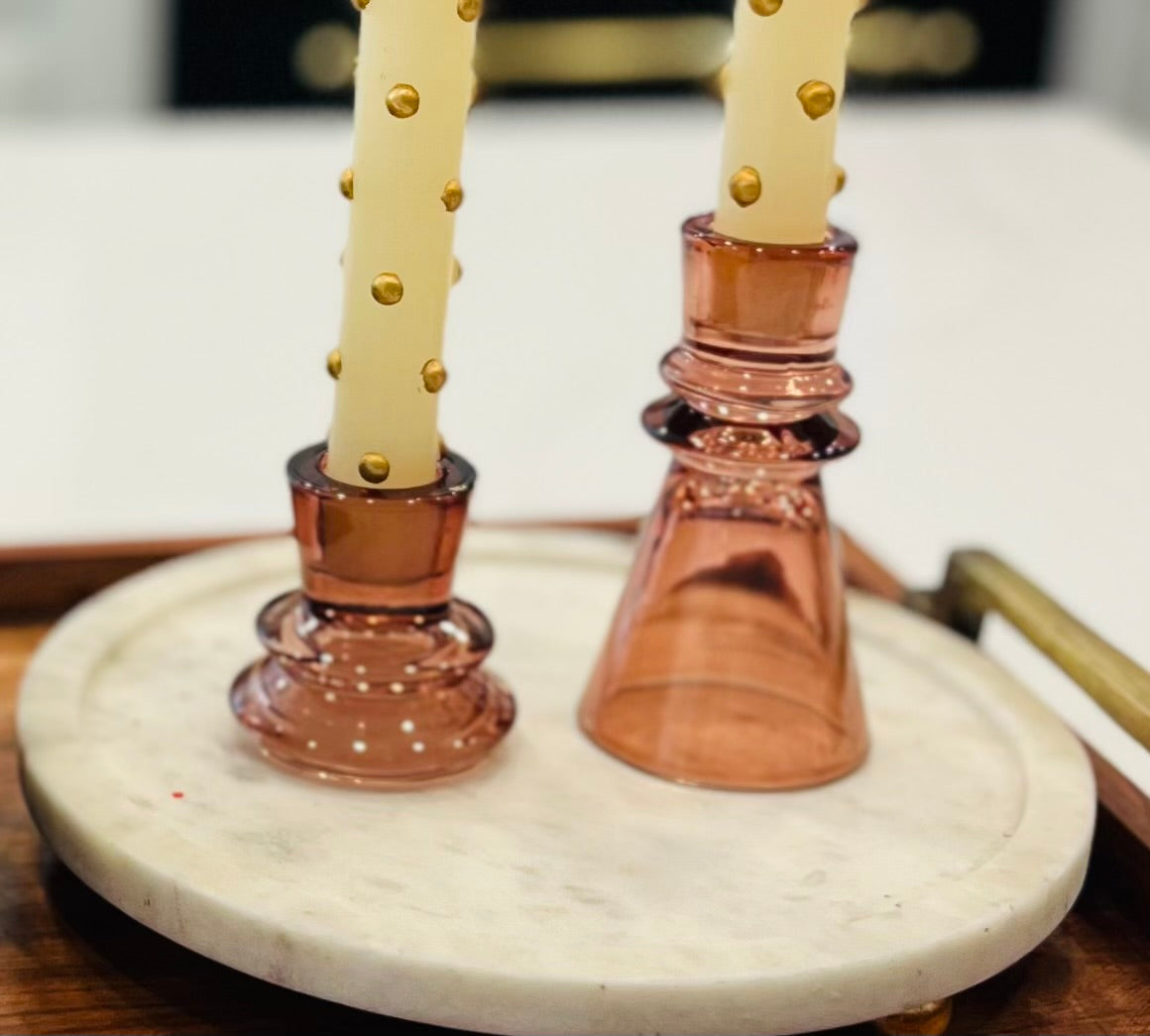 2 glass candlestick holders