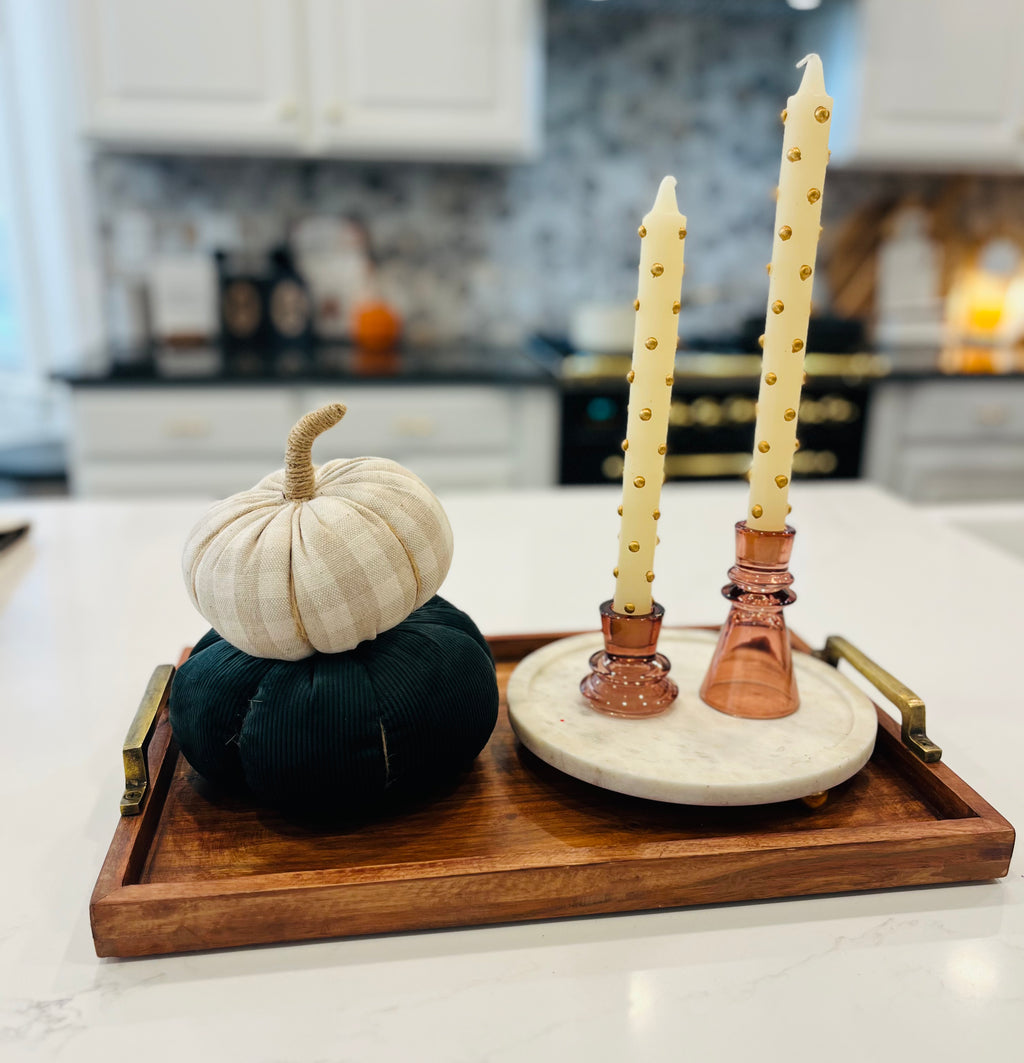 2 Wax gold polka-dot taper candles