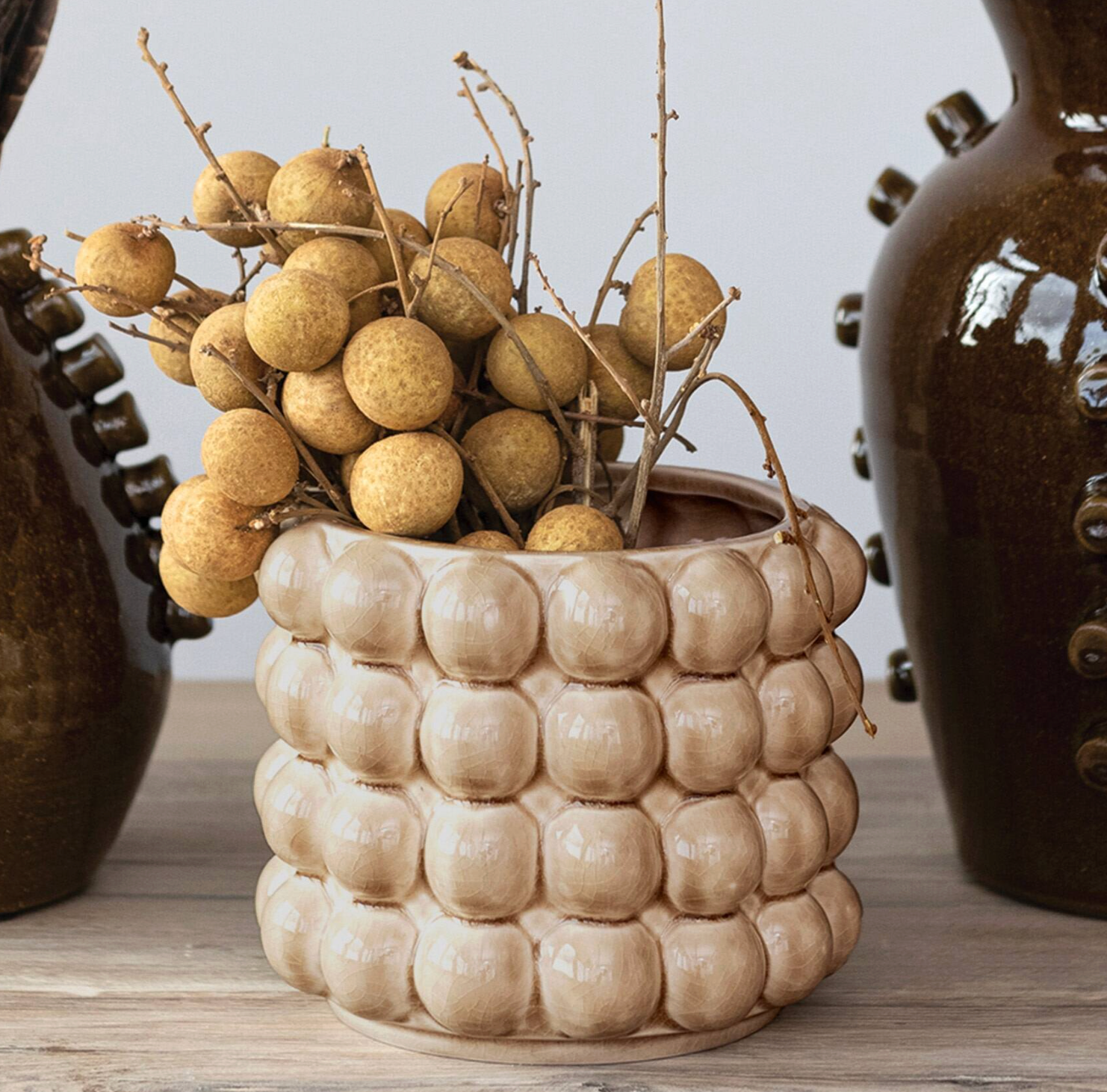 Tan Stoneware Planter w/ Raised Dots
