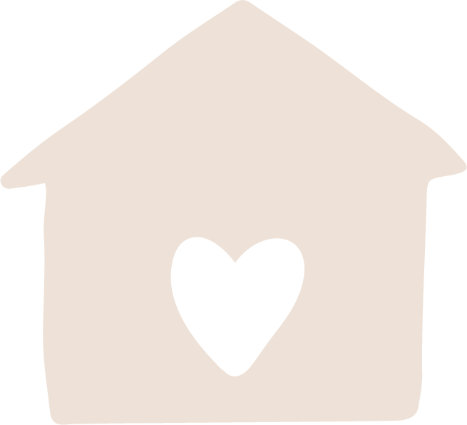 Beige house-shaped object with a white heart cutout on a white background